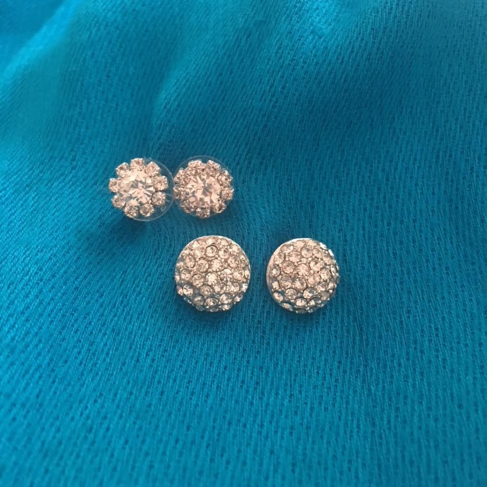 Two Pairs of Silver-Tone and Clear-Stone Earrings